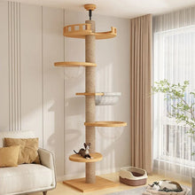 cat scratch post inside a condo with cats resting