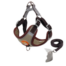 coffee coloured dog harness on a white background