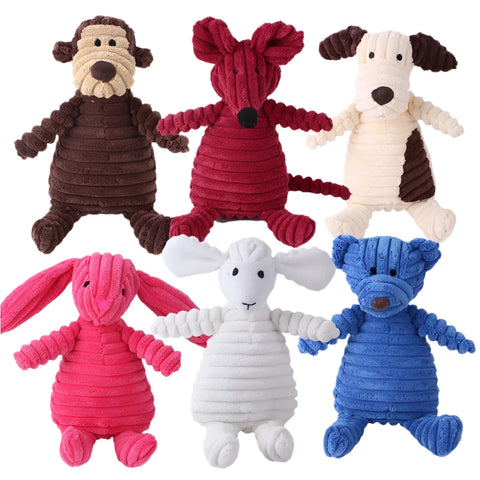 different plush chew toy on white background