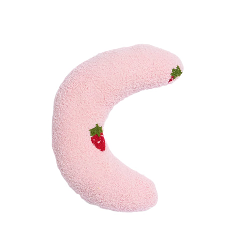 pink with strawberry print neck pillow on a white background