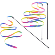 Cute Rainbow Strips Stick Cat Teaser Wand