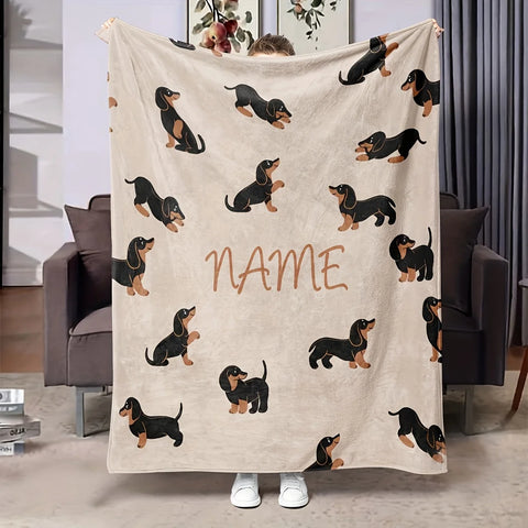 Customised Dachshund Design Name Blanket