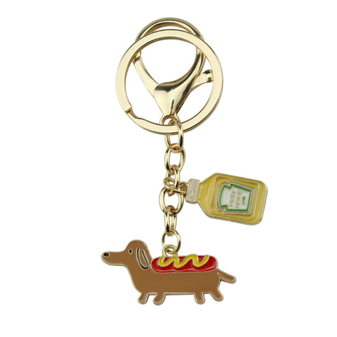 Dachshund Cartoon and Hot Dog Bottle Sauce Keychain