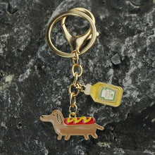 Dachshund Cartoon and Hot Dog Bottle Sauce Keychain