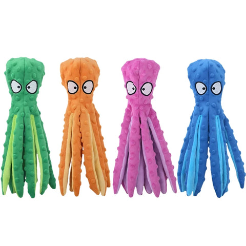 Indestructible Octopus Plush Dog Toy, Interactive Squeaky & Bite-Resistant