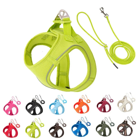 Adjustable Dog Harness Leash Set for Small & Medium Dogs, Reflective, for Walking