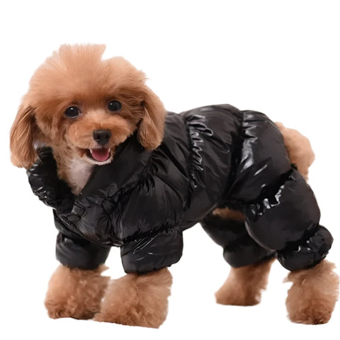 Winter Waterproof Faux Leather Pet Jumpsuit Hoodie – Warm Dog & Cat Coat