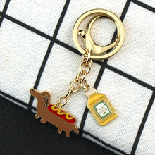 Dachshund Cartoon and Hot Dog Bottle Sauce Keychain