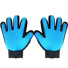 light blue pet grooming gloves