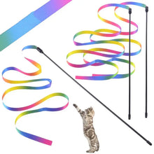 Cute Rainbow Strips Stick Cat Teaser Wand