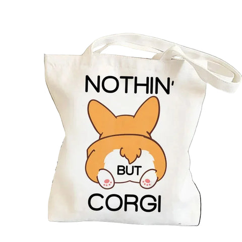 Corgi Print Canvas Shopper