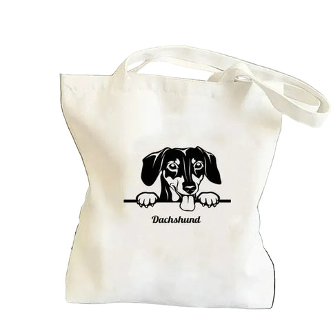 Dachshund Print Canvas Tote Daily Bag
