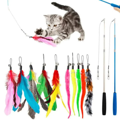 12Pcs Cat Teaser Wand Toy