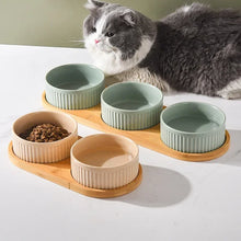 Ceramic Dog & Cat Bowl with Wooden Stand