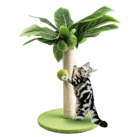 Cute Green Leaves Cat Scratching Post with Sisal Rope