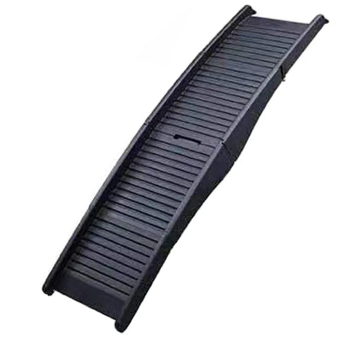 Black foldable dog ramp with a ridged non-slip surface for helping pets access cars, beds and raised areas