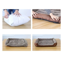 Step-by-step view of a compressed plush dog bed expanding into shape, showing the padded base and raised cushioned sides