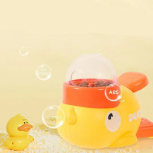 Duck-shaped dog treat dispenser made from ABS plastic with a clear kibble container and bite-resistant design