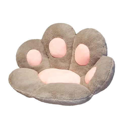 Grey and pink plush paw-shaped pet bed with soft padded cushions for cats and small dogs