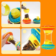 Step-by-step guide showing how to open, fill with kibble and reassemble an interactive dog treat dispenser toy