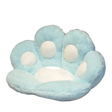 Light blue plush paw-shaped pet bed with soft padded cushions for cats and small dogs