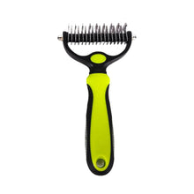Green and black pet dematting rake