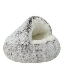 2-in-1 Winter Plush Cat Bed in Coffee Long Plush