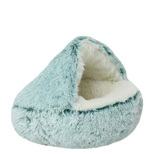 2-in-1 Winter Plush Cat Bed in Green Long Plush