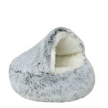 2-in-1 Winter Plush Cat Bed in Grey Long Plush