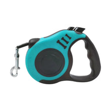 Turquoise retractable dog lead with black handle