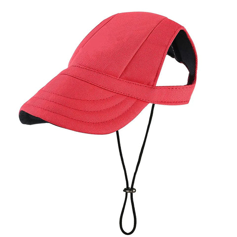 Adjustable Dog Baseball Cap with Ear Holes in Red
