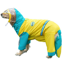 Adjustable Dog Raincoat with Hood in Blue and Yellow
