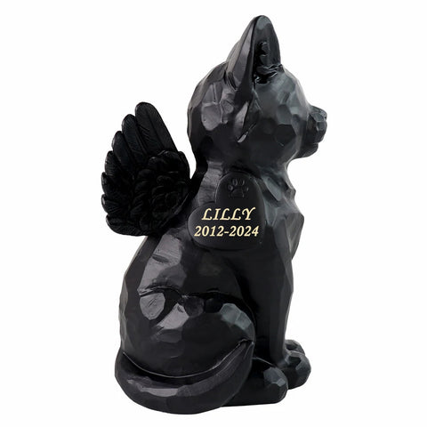 Black Cat Angel Cremation Urn