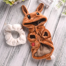 Brown fleece dog hoodie with animal-style hood