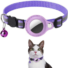 Cat AirTag Holder Collar Reflective Adjustable with Bell in Purple