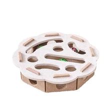 Cat Interactive Puzzle Toy Box with Ball in Camel White-Round