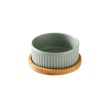 Ceramic Dog & Cat Bowl with Wooden Stand in 1-Bowl (Green)