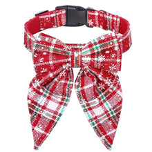 Christmas Bow Collars for Pets in Red White Snow