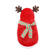 Red reindeer hooded pet sweater with striped scarf