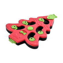 Red Christmas tree puzzle bowl with green sliding covers