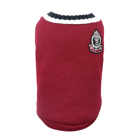 College-Style Turtleneck Pet Sweater in Red