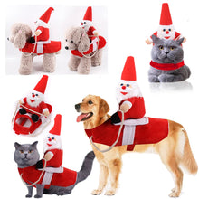 Santa riding dog costume shown from multiple angles