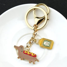 Dachshund Cartoon and Hot Dog Bottle Sauce Keychain, product photo 3 of 7