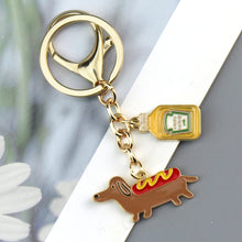 Dachshund Cartoon and Hot Dog Bottle Sauce Keychain, product photo 5 of 7
