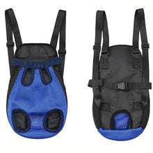 blue pet backpack front and back view