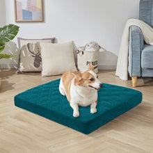 corgi sitting on a bed inside a home
