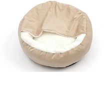 Dog Bed with Hooded Blanket in Beige