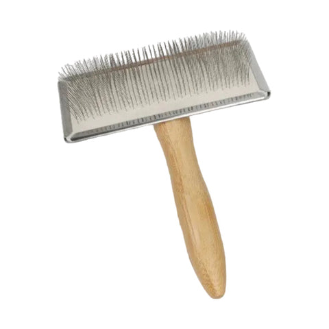 Wooden handled stainless steel pet grooming brush