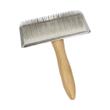 Wooden handled stainless steel pet grooming brush