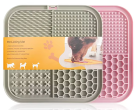 Dog Lick Mat with Suction Cups in 2 Pieces Grey Pink